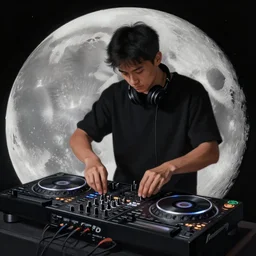 a realistic matte painting of a dj scratching on the moon, detailed, 8 k,