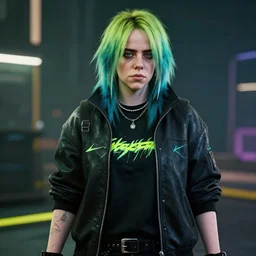 Billie Eilish in Cyberpunk 2077. In game render