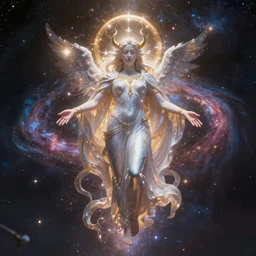 Divine celestial being creates a universe, high quality, detailed