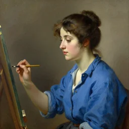 a woman in a blue shirt, painting by gaston bussiere, craig mullins