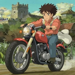 high quality anime movie still, motorcycle, stylized action shot of an orc popping a wheelie on a motorcycle, menacing orc, clear focused details, anime, apocalyptic, studio ghibli, miyazaki, anime style