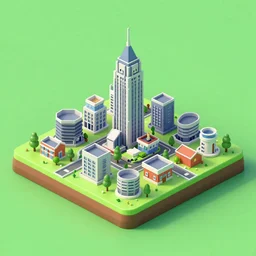 a big isometric town building, 3 d icon for mobile game, blender 3 d, green scheme, octane render, 8 k resolution