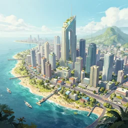 photo of a solarpunk ocean city