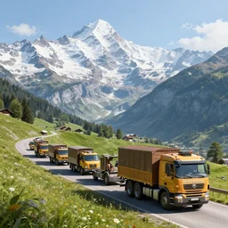 The Swiss Alps and convoy of Barbare, Greg Rutkowski, ArtStation, CGSociety, Unreal Engine