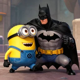 batman fighting gru minions