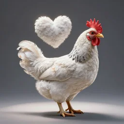 cute!! barred Plymouth Rock chicken, studio!! lighting, white feathers in the shape of small hearts!!