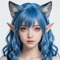 centered detailed portrait of a extremely beautiful aesthetic young cat girl and elves hybrid, symmetrical, long blue wavy hair, sharp focus on the eyes, final fantasy, details, intricate, octane render, smooth face, illustration, hyperrealistic, by wlop and dmitry prozorov, artgerm, artstation, award winning,