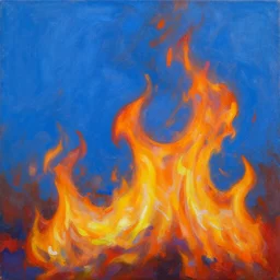 abstract painting of fire in the blue sky, by craig mullins, featured on artstation
