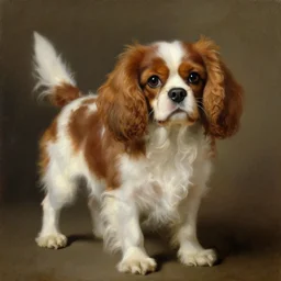 a cavalier king charles spaniel, oil painting by titian, hard focus