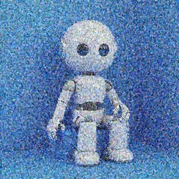 3d bot sitting in a blue room