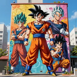 grafite art of goku at a city building by cobra and artgem stanley and boris vallejo street art, cgsociety and art station