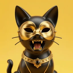 portrait of an evil screaming cat marble statue, black and gold, venetian mask, by kim jung gi, irakli nadar, bright vivid colors, octane render, corona render