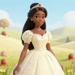 black - skinned princess of the strawberry cream valley, wearing a filigree dress. this heavily stylized watercolor by an indie comic artist has interesting color contrasts, plenty of details and impeccable lighting.