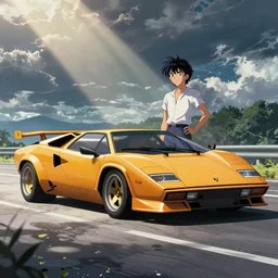 a lamborghini countach, anime style, takumi fujiwara
