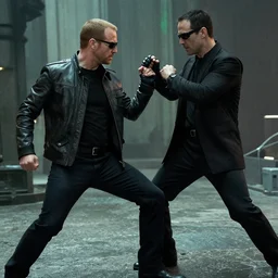Saul Goodman playing as Neo in the Matrix fighting Smith, Highly Realistic, Highly Detailed