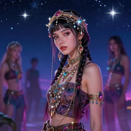 when marnie was there, in the starry sky, boho channel accessories, star sparkles, sharp focus, d & d, epic retrowave art, masterpiece, trending on art station, fantasy, digital painting, highly detailed, 8 k realistic, dof, art by artgerm, greg rutkowski, sasoura, satchely, no distorsion