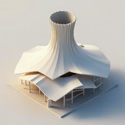 construction of klein bottle sculptural pleated curved roof planes lift and descend creating shade and architectural expression, 3 d top view axonometric, dramatic surrealist form, morning light, lightweight structures, isometric, reimenian surfaces