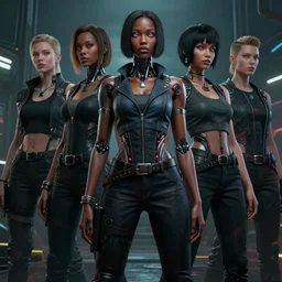 Photorealistic illustration, full body black women cyborg , with fashion clothe, six digital eyes by sorayama , cyberpunk 2077, sci-fi, futuristic by Greg Rutkowski, Sung Choi, Mitchell Mohrhauser, Maciej Kuciara, Johnson Ting, Maxim Verehin, Peter Konig, final fantasy, 8k photorealistic, cinematic lighting, HD, high details, dramatic, atmospheric , trending on artstation
