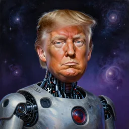 portrait of a robot that looks exactly like donald trump, cosmic horror painting, elegant intricate digital painting artstation concept art by mark brooks and brad kunkle detailed