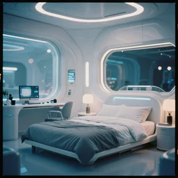 calm photo of a futuristic otaku bedroom, bokeh + calm lighting kodak portra 8 0 0