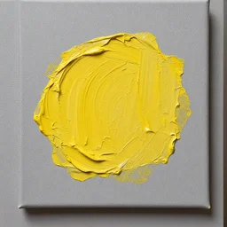 thick impasto oil paint cadmium yellow light on a canvas, gray canvas, product photography, professional photography, dslr, micro detail, realistic, realism, thick paint, textured canvas, cinematic lighting