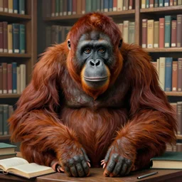a matte painting of an orangutan in a library, in the style of henri matisse, highly detailed digital art