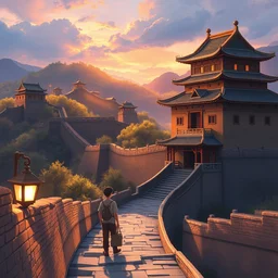 a wholesome animation key shot of a cute great wall of china, studio ghibli, pixar and disney animation, sharp, rendered in gouache painting, anime key art by greg rutkowski, bloom, dramatic, dynamic lighting