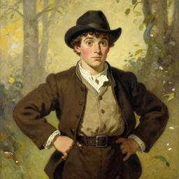 Medium shot of a typical character in the style of N.C. Wyeth
