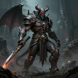 a great demon who faught against the gods, Dark fantasy, unreal engine, realistic, sci-fi, character design, trending on artstation