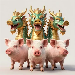three headed dragon pig