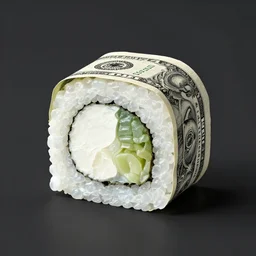 sushi roll made with dollar bills, matte painting
