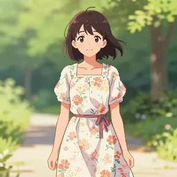 girl wearing a floral dress on a summer day. pixel art, limited palette, by award - winning mangaka, backlighting, depth of field.