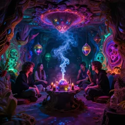 psychadelic RGB basement, perfect for smoking dmt, photograph 4k