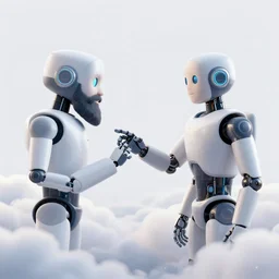 robot with beard is touching a human, they are on the clouds, transferring new energy through lightning, creazione di adamo, classical fresco painting in the sistine chaep