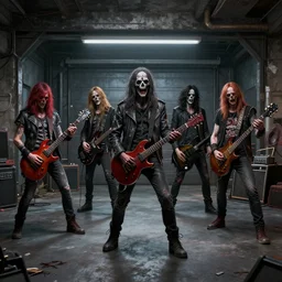 a garage of undead rock band, realistic, extremely detailed, sharp focus, wide view, smooth, digital illustration, octane render, unreal engine 6, ray tracing, by james jean, by rossdraws, by frank franzzeta, by mcbess, by sakimichan, by brosmin, by danton fadeev, by steve simpson