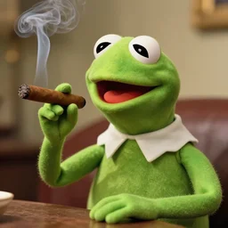 kermit the frog as a mafia boss, smoking a cigar, nostalgic photo, depth of field, vintage