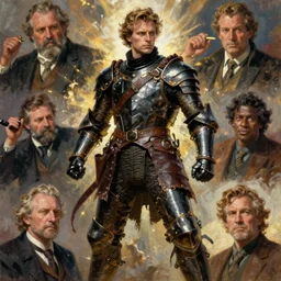 full body and head portrait of john brolin as mr hyde league of extraordinary gentlemen in tattered leather armour, dynamic action, painted by norman rockwell and phil hale and greg staples and tom lovell and frank schoonover and jack kirby