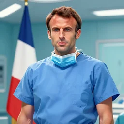 french president emmanuel macron dressed as a surgeon, digital art