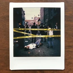 a crime scene polaroid color photo of a zombie attack