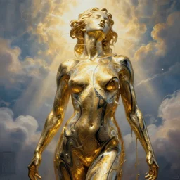 female body melting liquid acrylic painting abstract in golden glass and black latex veins, hypperrealistic 3 d sculpture, bokeh, long exposure, close up portrait, epic light, clouds, god rays, heaven, art noveau, artistic sketch, voronoi pattern, film still,