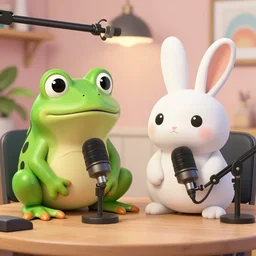 a rap frog on a podcast with a rock bunny