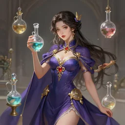 mage girl with potions, digital painting, elegant, beautiful, highly detailed, artstation, concept art