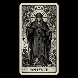 dark fantasy, tarot card of the Ian Lynch from the band lankum!!!!!, dark surrealist , fantasy, intricate, elegant, highly detailed, digital painting, artstation, concept art, smooth, sharp focus, illustration, art by Jim Fitzpatrick and alphonse mucha