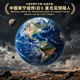 Film publicity poster for comic-disaster movie of Earth being stuck by asteroid