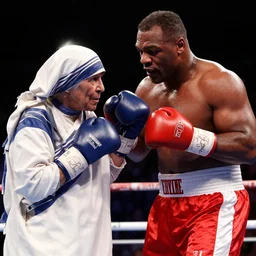 photo of mother teresa boxing match with mike tyson