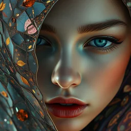 close - up portrait of beautiful girl by irakli nadar with intricate detailed color smashing fluid oilpaint, color leaves, melting wax, broken mirror, subsurface scattering, fluid acrilic, abstract impressionism, sci - fi, fantasy, hyper detailed, octane render, concept art, by peter mohrbacher and gustav klimt,