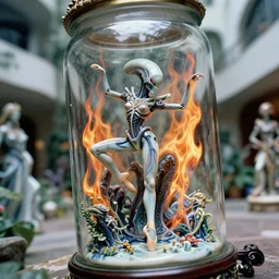 fuji gfx, 8 k, j. j abrams flare ; esoteric ultra realistic thermonuclear cthulhu ( 1 9 9 0 ) film still garden dance scene in frontiers in porcelain photography fashion magazine june seinen manga portrait edition, hyperrealistic real - life cyborg xenomorph porcelain occult figurine in victorian glass jar, pointe pose, eye contact, tilt shift wide shot zaha hadid background