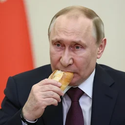 Vladimir Putin eating a baguette