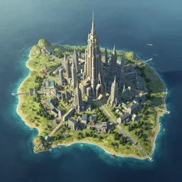 Large Fantasy City in the middle of an island in the ocean, concept art, matte painting