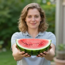 janet from the good place offering a spiky watermelon
